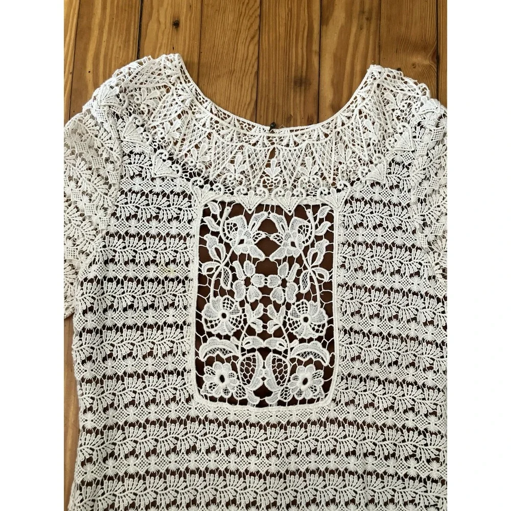 Cottagecore Laundry by Design dress Cream Sz M Lace crochet short‎ sleeve